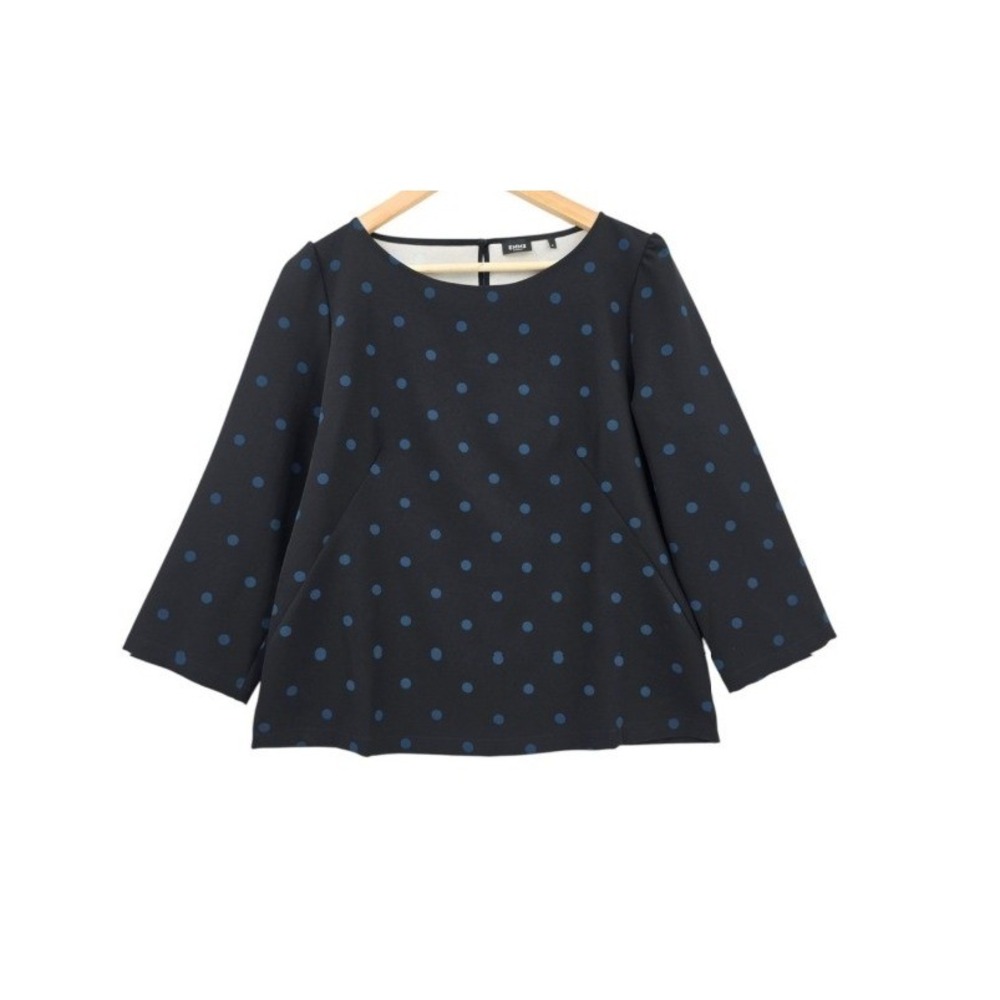EMME Marella Womens 10 Black Blue Granada Polka Dot 3/4 Sleeve Blouse